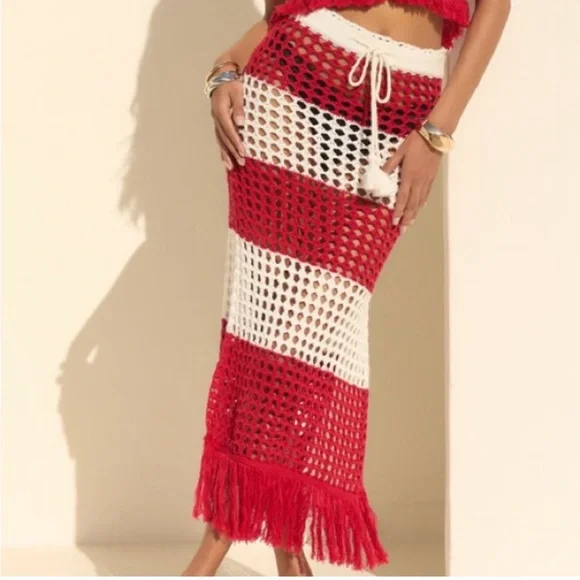 Farm Rio Red Striped Crochet Skirt - Picture 10 of 10